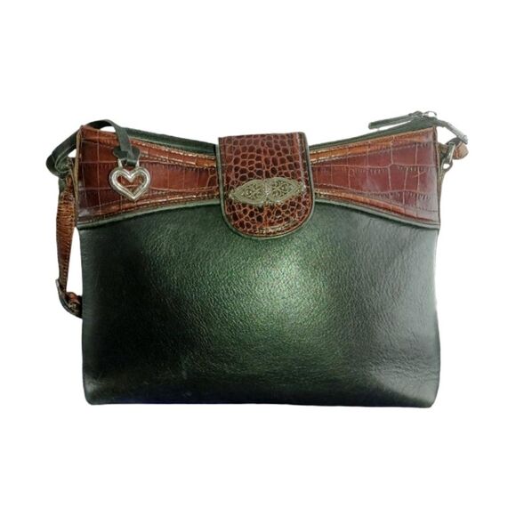 Brighton Croc Pattern Brown and Black Crossbody Bag - Picture 1 of 3